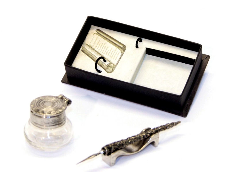 Duomo Silver Calligraphy Set with Ink Bottle