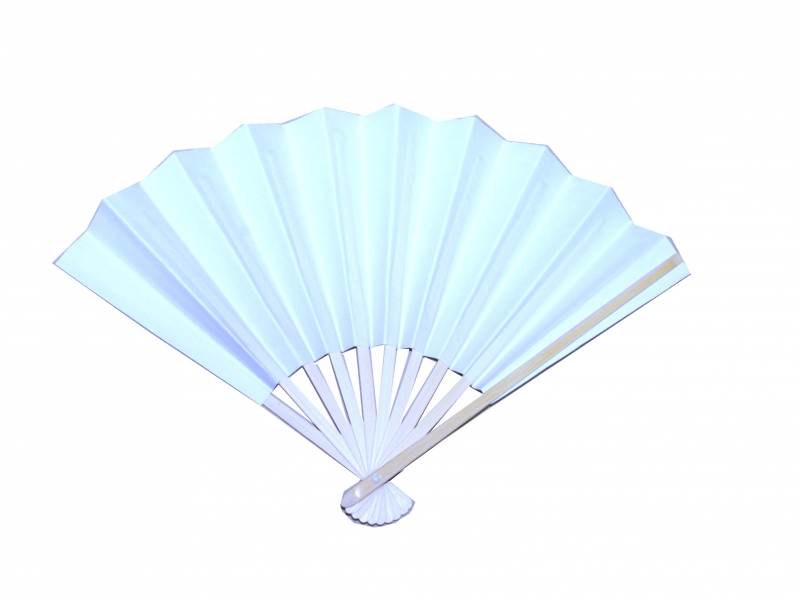 7346 23cm White paper Bamboo Fans with Spring Bowed handles