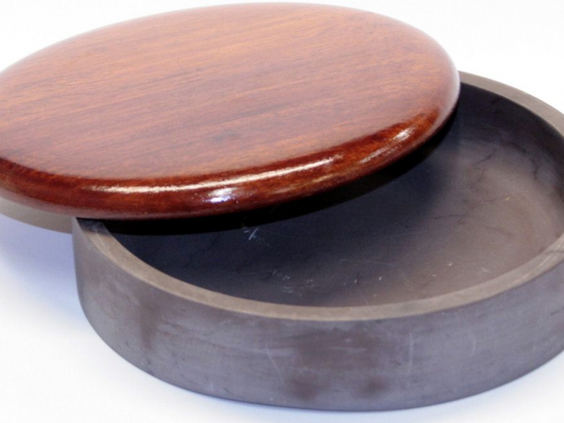 圓型七寸石硯有木蓋 18cm Round Slate Ink Stone with Wooden Lid
