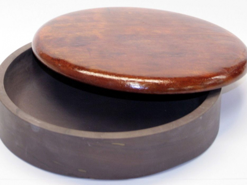 圓型八寸石硯有木蓋 20cm Round Slate Ink Stone with Wooden Lid